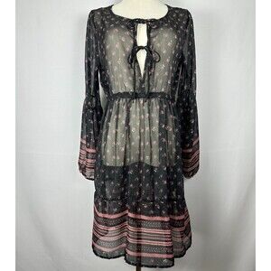 Mudd Sheer Black Floral Overlay Baby Doll Dress L Fairy Grunge Y2K Mall Boho
